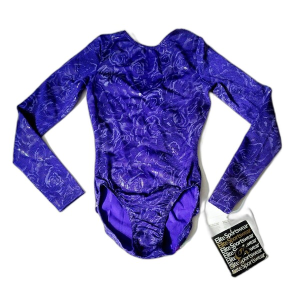 GK Elite VTG Purple Rose Sequin Leotard Long Sleeve AXS Adult AXS Sparkle NWT - Picture 1 of 13
